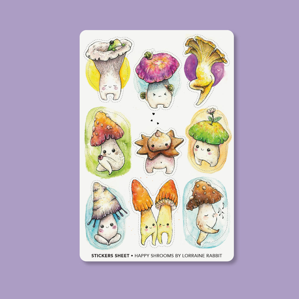 Honguitos felices 02 - lámina de stickers